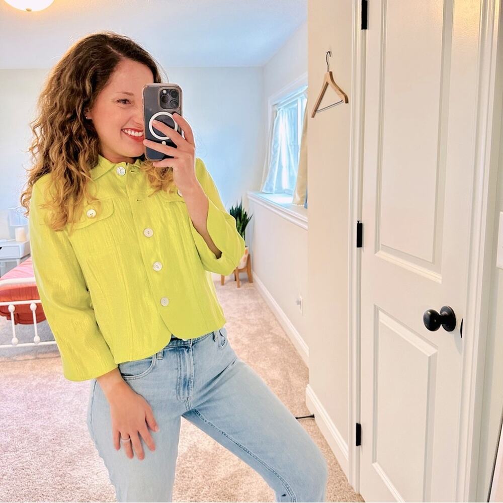 Ruby Rd Petite Lime Green Shell Cropped Jacket 12P - image 1
